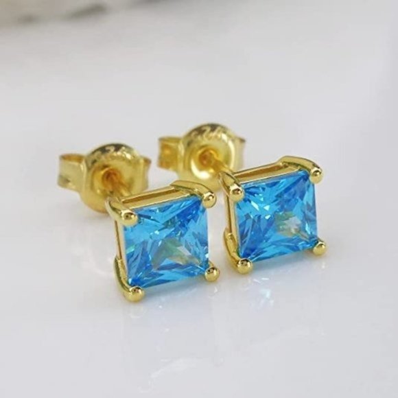 Lake Blue Topaz Stud Earrings - Picture 2 of 5